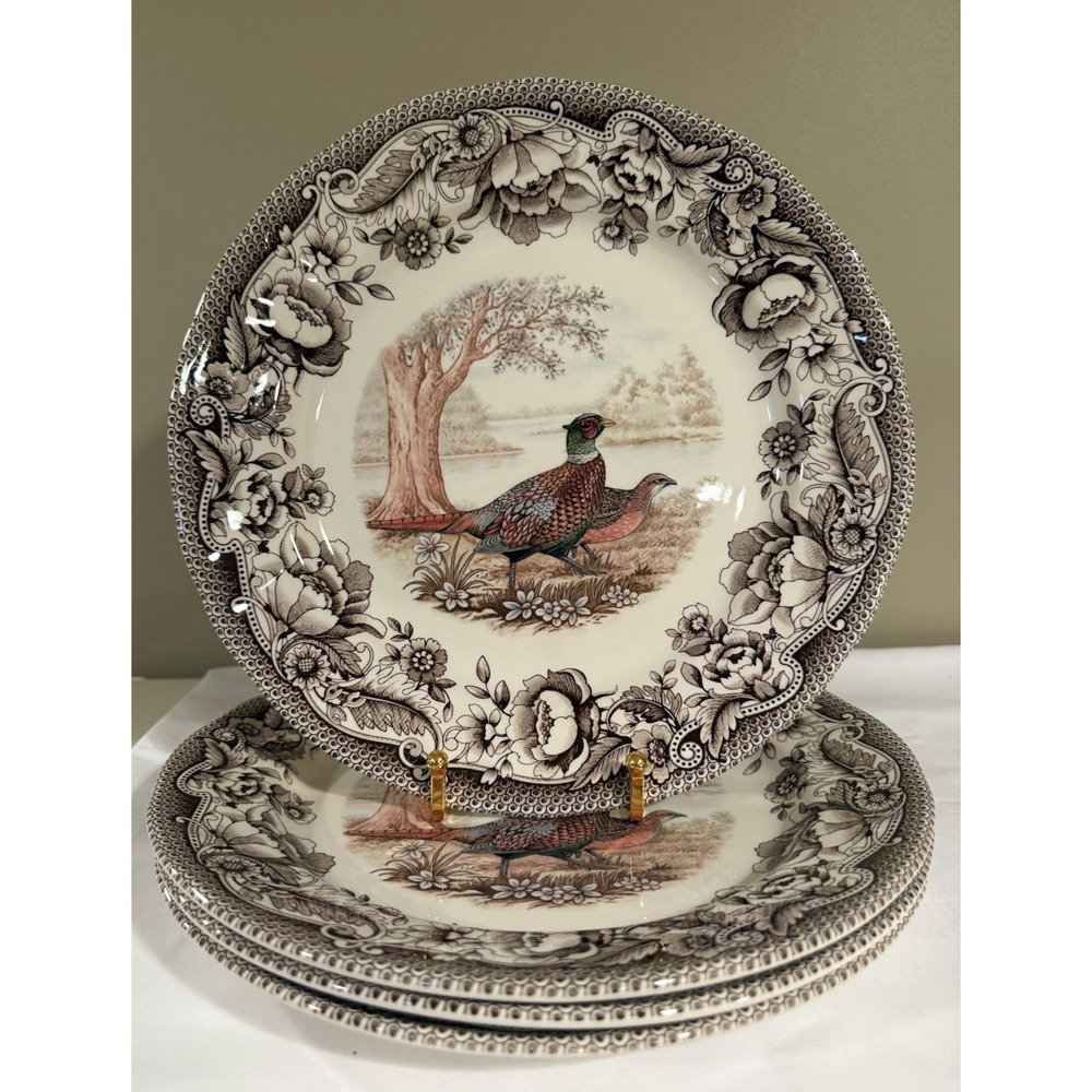 LEGEND British Heritage Thanksgiving Pheasant Floral Border Dinner Plates Set 4